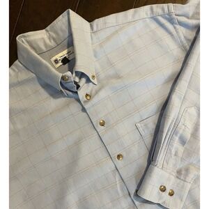Troy Shirt Makers Guild Button Down Men Lg Blue Windowpane Check Oxford Office